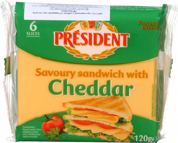 Сир Президент плавл. тост. з Чеддером 120 г для сендвічів