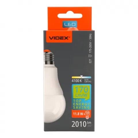 Світлодіодна лампа VIDEX A60h 11.8W E27 4100K