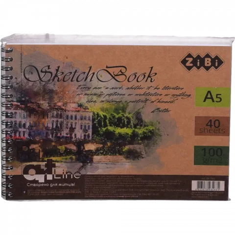 Скетчбук Art Line А5 40 арк. пружина білий блок 100 гм2 коричневий ZB.1492