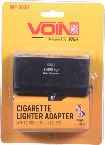 Подовжувач прикурювача Voin 2 вихід 2 USB 1000 mA/запобіжник WF-0030