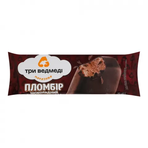 Морозиво Три Ведмеді 70 г пломбір шоколадний глазур.