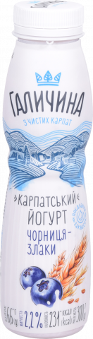 Йогурт Галичина 2,2 300 г Чорниця-Злаки бут.