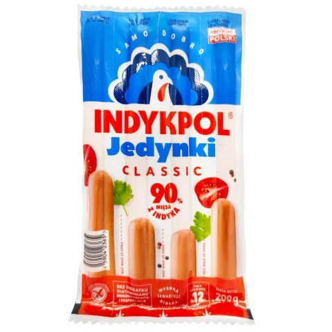 Сосиски Indykpol 200 г Єдинки класичні з індич. м`яса (Польща)