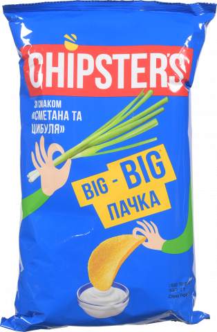 Чіпси Chipster`s 180 г зі смаком сметани та цибулі