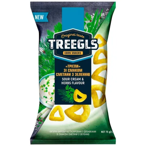 Кукурудзяні снеки Treegls 75 г зі сметаною з зеленню