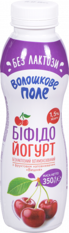 Біфідойогурт Волошкове поле 1,5 350 г бут. Вишня б/лактозний