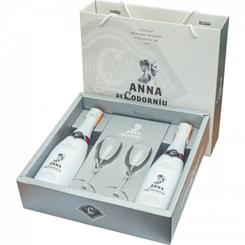 Набір Вино ігристе Anna Blanc de Blancs Brut Codorniu 2х0,75 л + 2 келиха