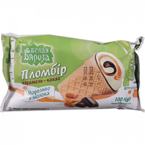 Морозиво Біла Береза 100 г ваф. стак. Карамель-какао