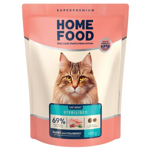 Корм д/стериліз. котів Home Food 400 г кролик журавлина