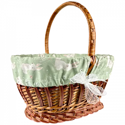 Кошик плетений/текстиль Зайчики і квіточки на зелен 4 45х30х20 см