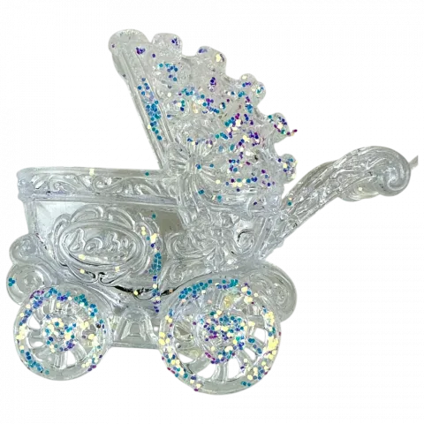 Підвіска ялинкова Візочок дитячий 1111 см срібні блискітки арт. WH41684 9245 И891