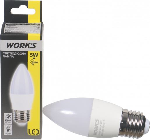 Лампа LED WORK`S свічка біла 5 Вт E27