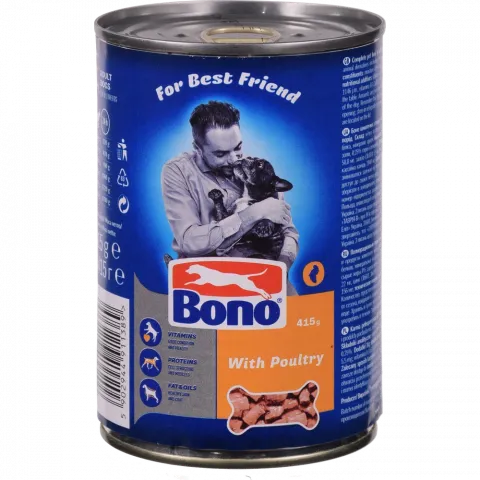 Корм д/собак Bono 415 г з/б з птицею (Польща) И389