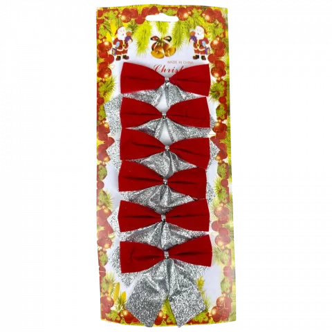 Набір бантиків 6 шт 88 см срібно-червоні арт. WJX25-3302 9245 И798