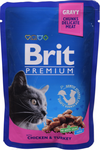 Корм д/котів Brit Premium Cat pouch 100 г пак. Курка/Індичка 100273