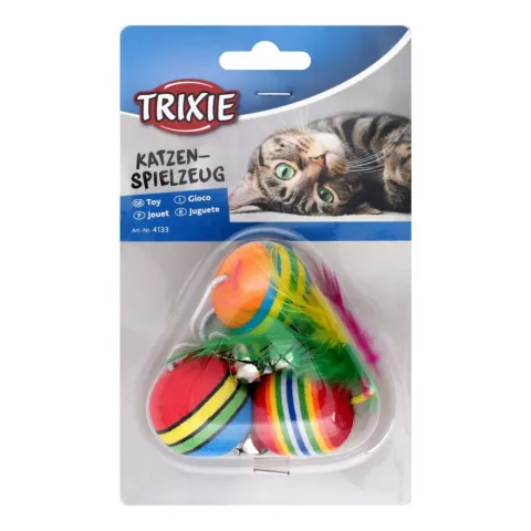 Іграшка д/котів Trixie М`ячики кольорові 3,5х80 см з дзвіночками та пір`ям