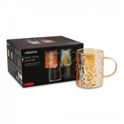 Набір чашок скл. Ardesto Shine mix 260 мл 4 шт. AR2626GM