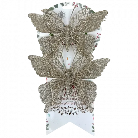 Прикраса ялинкова Метелики 2 шт, 17 см шампань арт. ZT24-F160 9245 И566