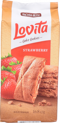 Печ Рошен 168 г Lovita Cake Cookies з полуничною начин.