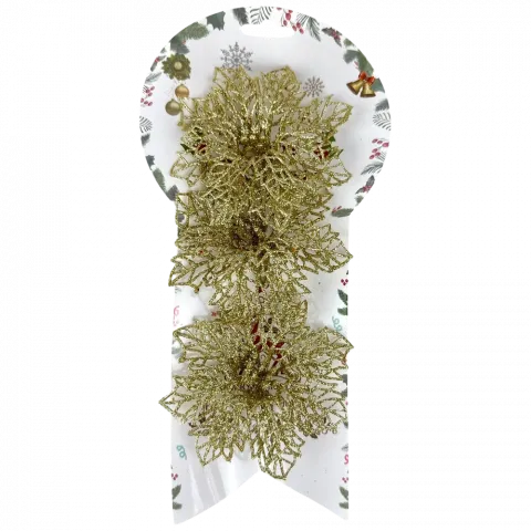 Прикраса ялинкова Квіти 3 шт, 10 см золоті арт. ZT24-F292 9245 И955