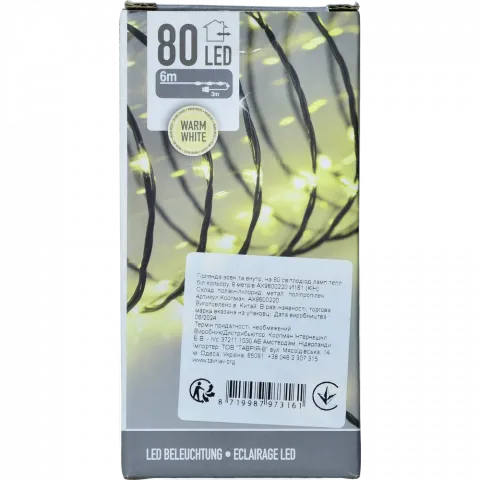 Гірлянда зовн та внутр, на 80 світлодіод ламп тепл біл кольору, 9 метрів AX9600220 И161 (КІН)