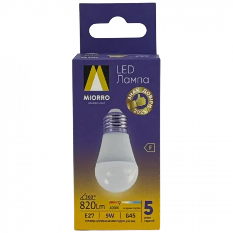 Лампа Miorro LED G45 E27 9W 4000K 51-314-009