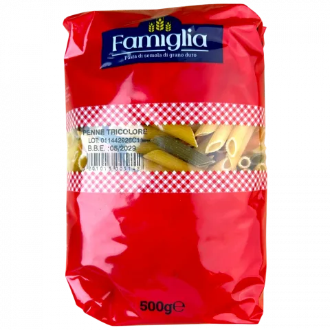 Макарони Famiglia 500 г Пенне трикольорові (Греція) И142