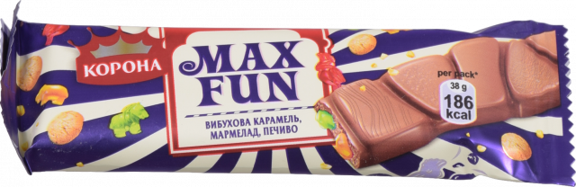 Шок Корона Max Fun 38 г мол. з мармеладом, печивом, карамеллю