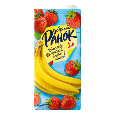 Нектар Добрий Ранок 1 л Бананово-полуничний з м`якоттю