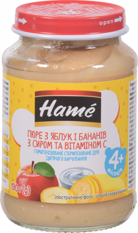 Пюре Hame 190 г яблуко і банан з сиром