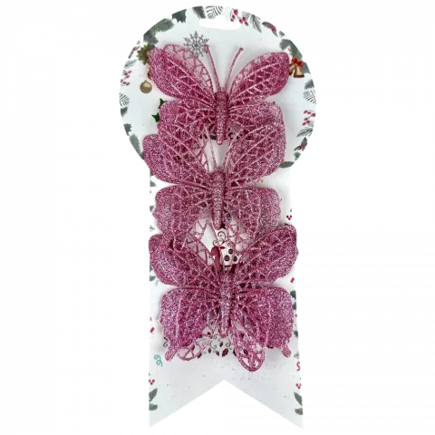 Прикраса ялинкова Метелики 3 шт, 10 см рожеві арт. ZT24-F271 9245 И174