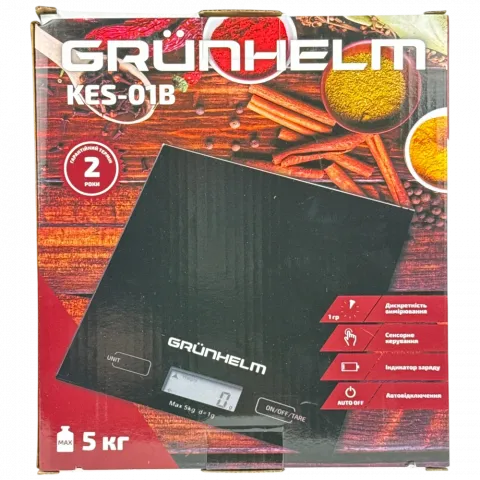 Ваги кухонні Grunhelm KES-01B Чорний прямокутні 133056