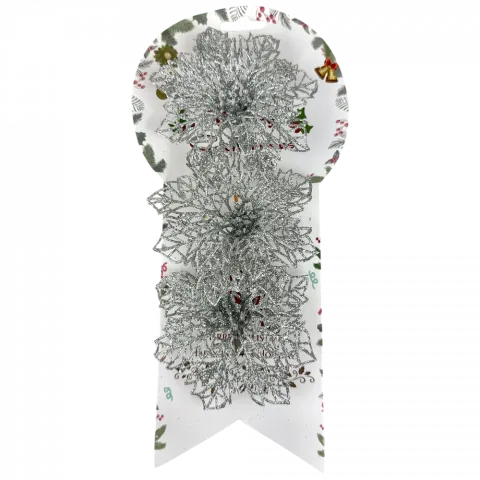 Прикраса ялинкова Квіти 3 шт, 10 см срібні арт. ZT24-F295 9245 И979