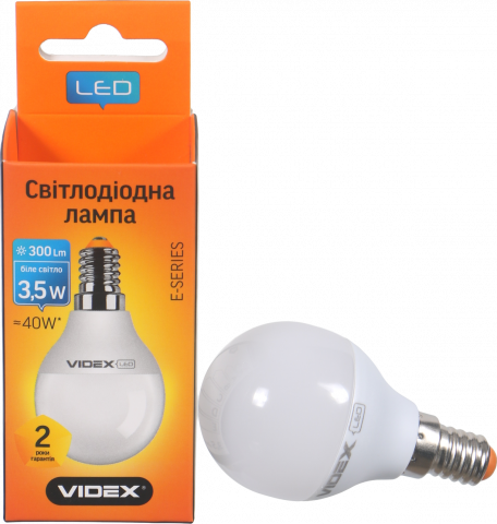 Лампа LED Videx E куля біла 3,5 Вт Е14
