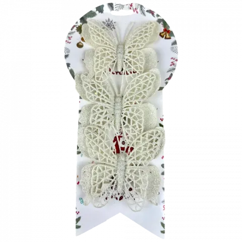 Прикраса ялинкова Метелики 3 шт, 10 см білі арт. ZT24-F270 9245 И181