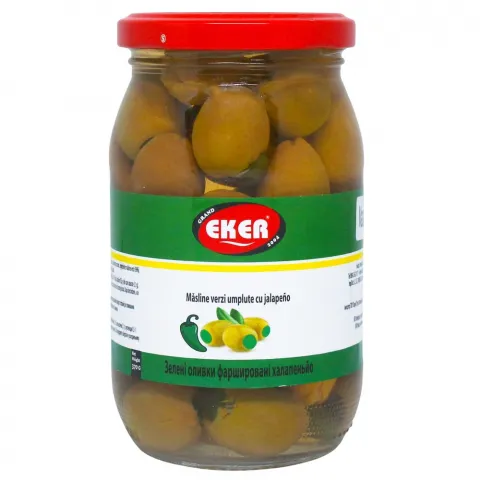Оливки Eker 360мл зелені фарш. халапеньйо скл И072 (Тур)