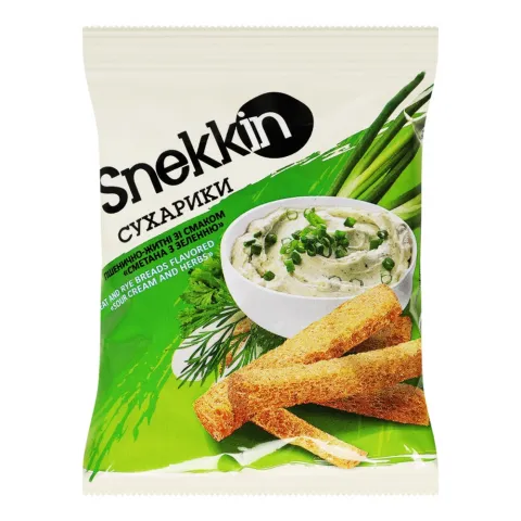 Сухарі Snekkin пшенично-житні 70 г зі смаком сметани з зеленню