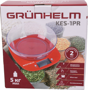 Ваги Grunhelm д/кухні 5 кг з тарілкою черв. KES-1PR 70343