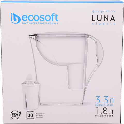 Фільтр-глечик Ecosoft 3,3 л Luna Classic білий