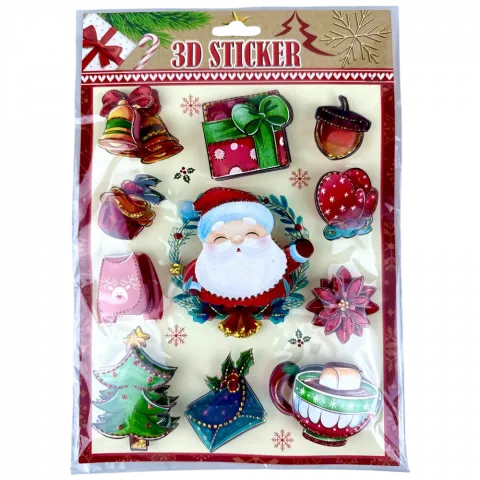 Наліпки новорічні об`ємні 4 дизайна 1826 см арт. P160 5985 И851