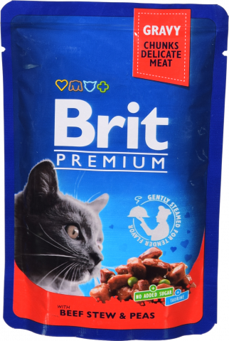 Корм Brit Premium Cat pouch 100 г пак. Тушена яловичинаГорох 100270