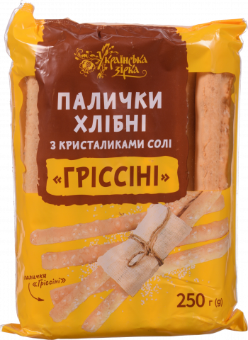 Палички хлібні Українська Зірка 250 г Гріссіні з кристаликами солі