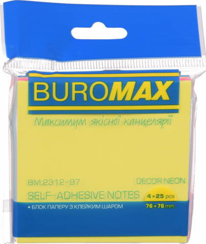 Блок д/нотаток BuroMax 100 арк. 76х76 мм неон BM.2312-97