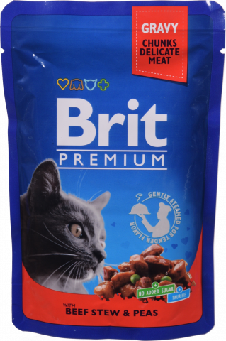 Корм д/котів Brit Premium Cat pouch 100 г пак. Тушена яловичина/Горох 100270