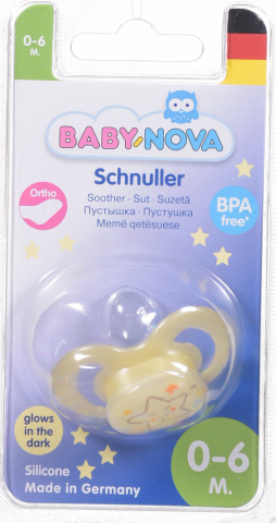 Пустушка Baby-Nova ортодонт. р.1 сил. Нічна Бежева
