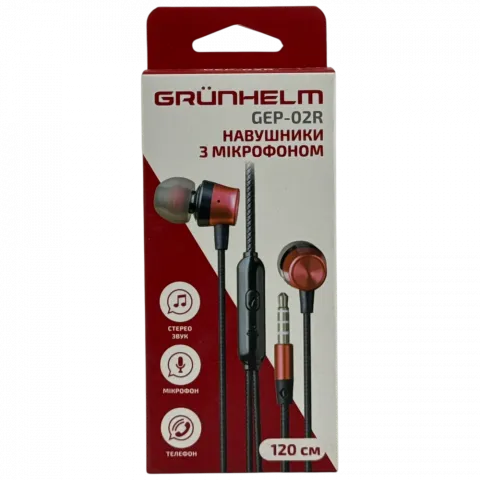 Навушники Grunhelm провідні з мікрофоном 1,2 м GEP02R червоні 122317