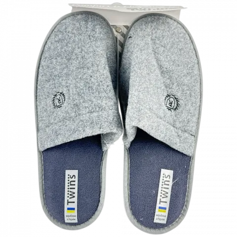 Капці дом. чол. Twins войл. з вишив. сірі р.44/45 15902