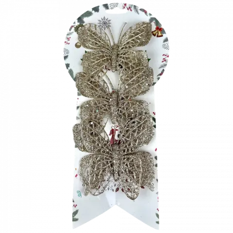 Прикраса ялинкова Метелики 3 шт, 10 см шампань арт. ZT24-F269 9245 И198