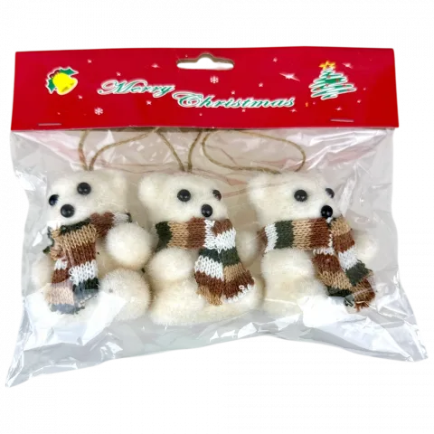 Прикраса ялинкова Білий ведмідь 3 шт, 86 см кремовий арт. 2025PJ329 9245 И672