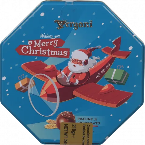 Цукерки Vergani 210 г Санта Клаус з кріспами та горіх. Кремом з/б (Італія)